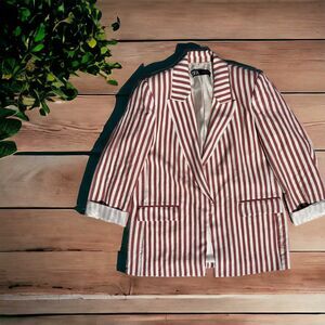 Zara Women's Marsala Coral Jacket Blazer Striped Open‎ Front Textured Size M